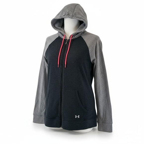 Under Armour Girls Full Zip Hoodie Heather Gray Black Activewear Jacket - Picture 1 of 4